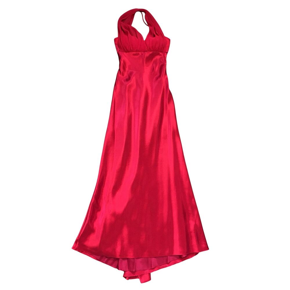 Betsy & Adam By Linda Bernell Red Silky Halter Dress 4 Form Fitting Formal Gown